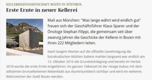 Ein toller Bericht über die neue Kellerei in Bozen auf nikos-weinwelten.de